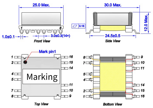 SMD toplama ve yerleştirmeye uygun EFD20 Flyback transformatörü